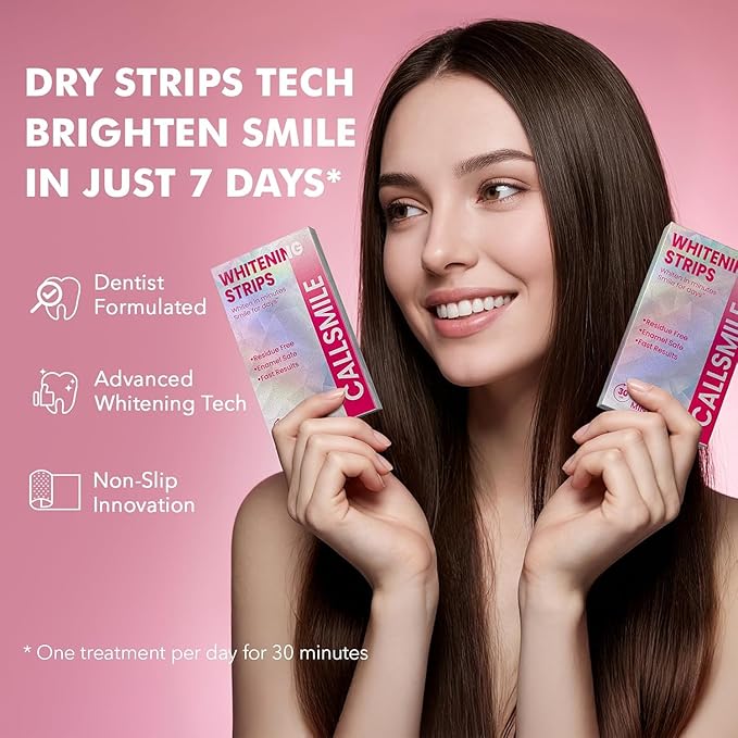 Callsmile Teeth Whitening Strips - Fast & Gentle Whitening with 6% Hydrogen Peroxide - Formulated for Sensitive Teeth, Non-Slip Technology - Residue-Free, Safe & Easy Smile Brightening(16 Treatment)