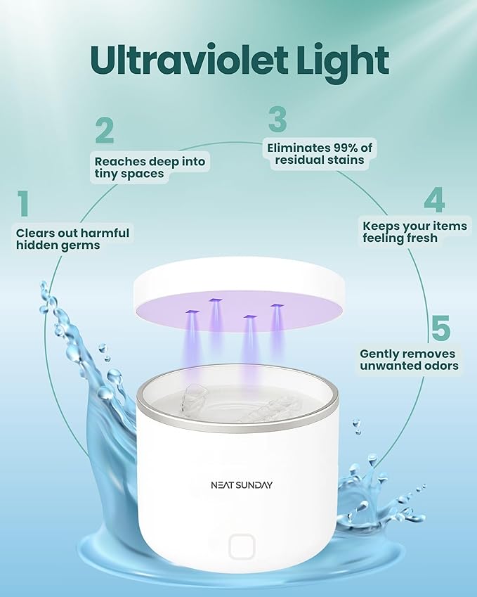 Ultrasonic Retainer Cleaner Machine - Aligner Cleaner for Night guard, Retainer, Denture, Toothbrush, Jewellery, 2 Easy Cleaning Modes with 1000 mAh Battery