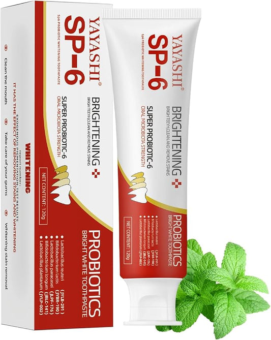 SP-6 Probiotic Whitening Toothpaste, sp6 whitening Toothpaste, Enhanced Formula with 6 Probiotics for Teeth Whitening and Gum Health - Enamel-Safe, Fluoride-Free, Fresh Mint Flavor