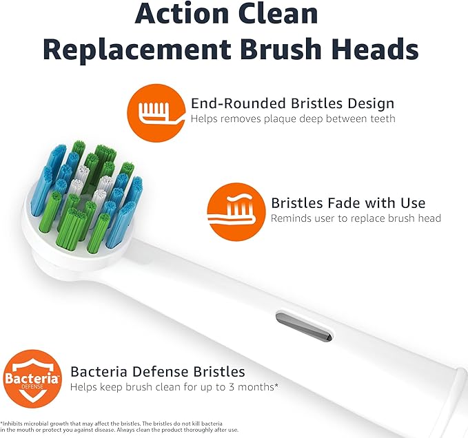 Amazon Basics Electric Toothbrush Head Replacement Brush, White, 3 Count (Fits Most Oral-B Brushes)
