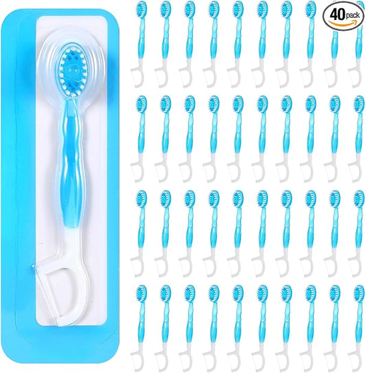 40 Pack Disposable Mini Travel Toothbrushes Bulk 5-in-1 Portable Pre-Pasted Travel Toothbrush with Toothpaste Tongue Scraper Floss Pick, Individually Wrapped for Traveling for Adults Kids