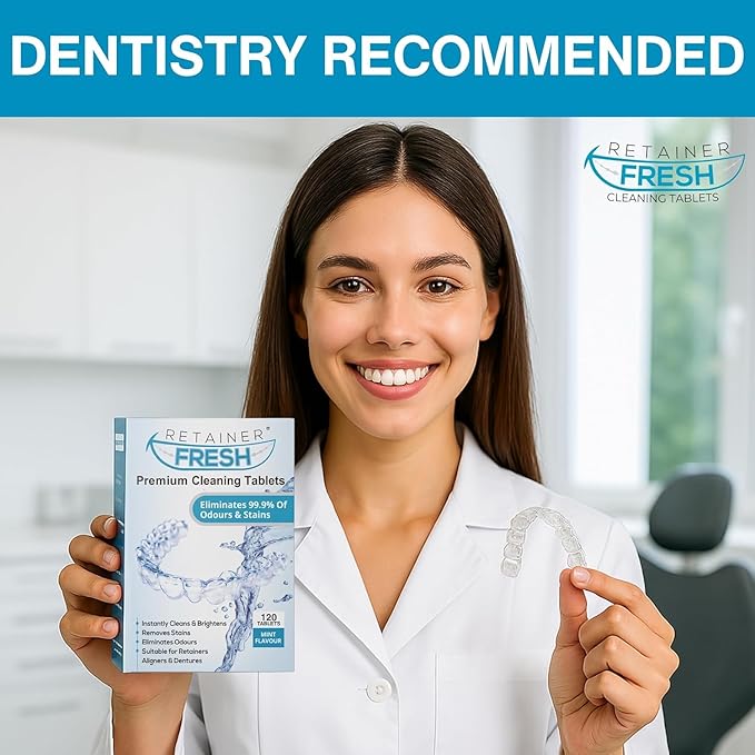 Retainer Cleaning Kit & Tablets - 36 Tablets 1 Month Supply Retainer Fresh, Brite, and Stain-Free - Retainer Cleaner Tablet, Mouth Guard, Dentures, Aligners