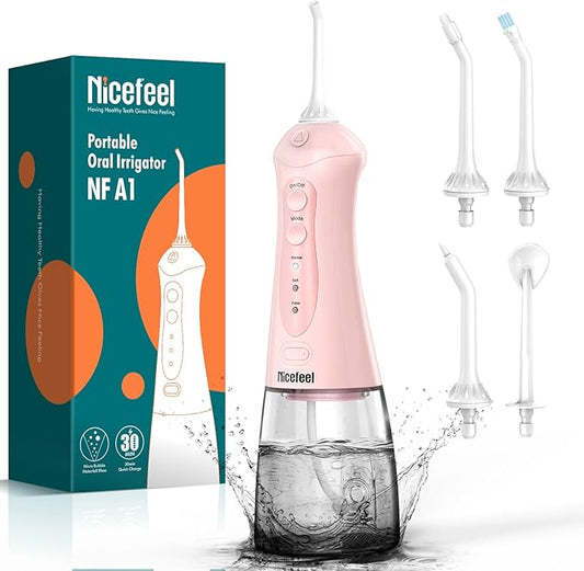 Nicefeel Water Dental Flosser Teeth Pick - Fast Charge Cordless Teeth Cleaner, 3 Modes Portable Oral Irrigator, IPX7 Waterproof Electric Water Dental Flosser for Tonsil Stone, 300ML Tank