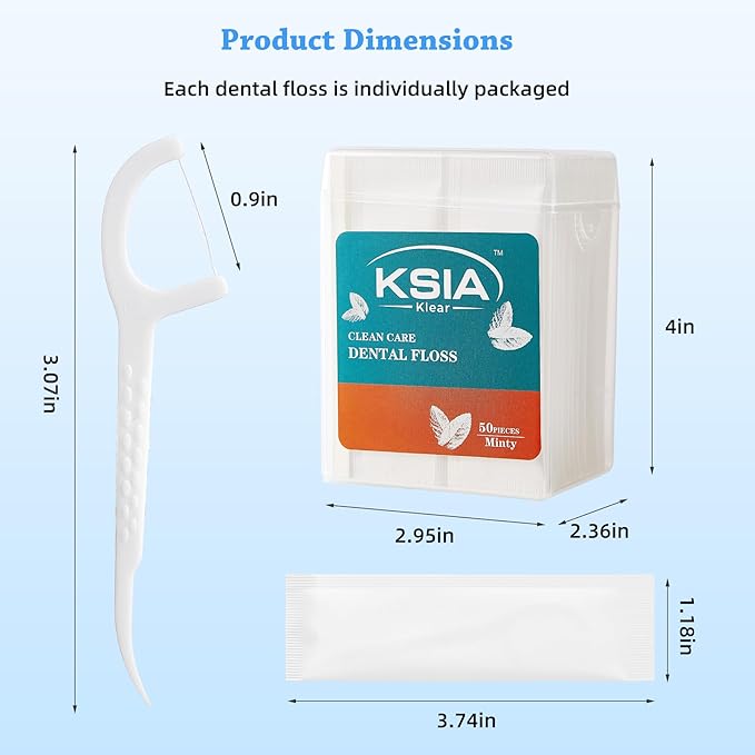 KSIA Klear Mint Dental Floss Picks, 100 Count Tooth Picks Flossers, Dental Floss Cleaner, Dental Flossers for Family, Keep Teeth Clean, Remove Food and Plaque, with 2 Portable Cases