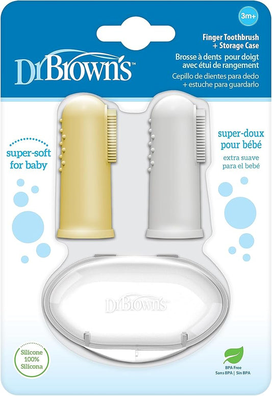 Dr. Brown's Silicone Finger Toothbrush for Baby with Travel-Storage Case, 3m+, Gray and Yellow, 2-Pack