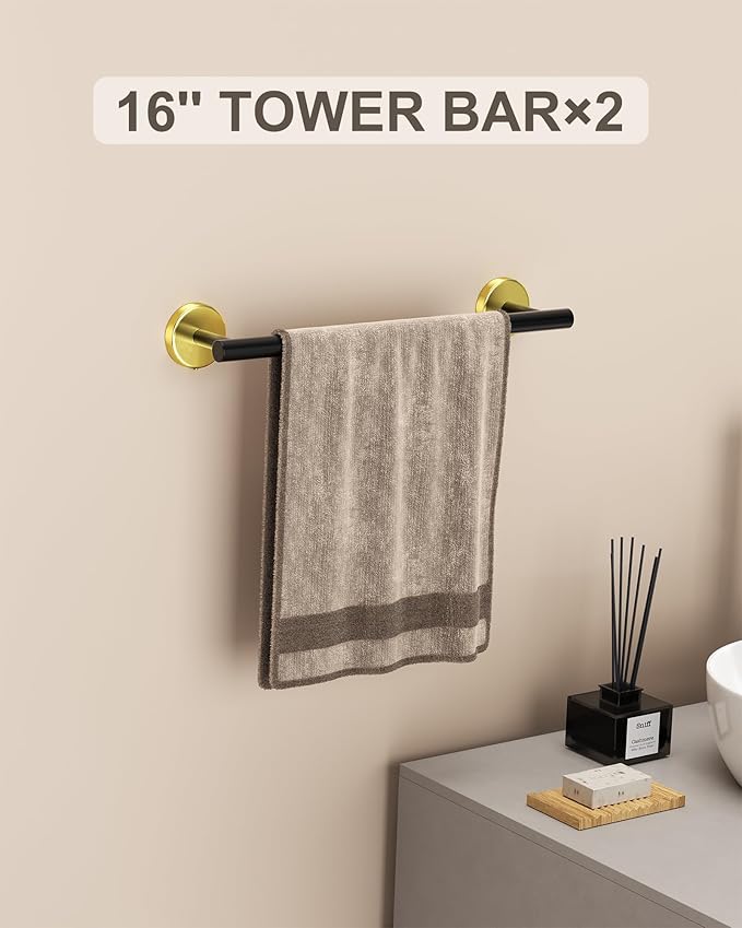 Bathroom Hardware Set 10 Pieces,Towel Bar Set Bathroom Accessories with 16'' Towel Bar Towel Ring Toilet Paper Holder and Towel Hooks