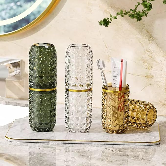 Toothbrush Holders with Cover, Portable Travel Toothbrush Case with lid, Toothbrush Container for Bathroom Countertop Organizer (Green)