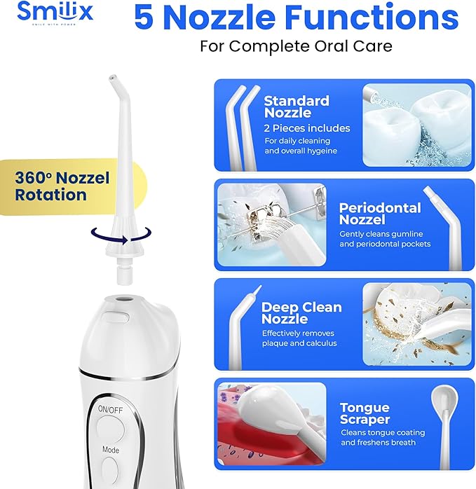 Smilix Water Flosser, 4-Mode Cordless Oral Irrigator – 300ML, USB-C, Waterproof (IPX7), 5 Jet Tips, Travel Case – Powerful Deep Cleaning for Teeth & Gums