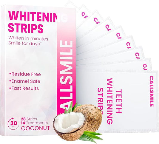 CALLSMILE Teeth Whitening Strips - 14 Treatments Enamel Safe, Professional Teeth Whitening with Non-Slip Dry Strip Technology, Deep Stains Removal, No Sensitivity, Coconut (28 Strips)