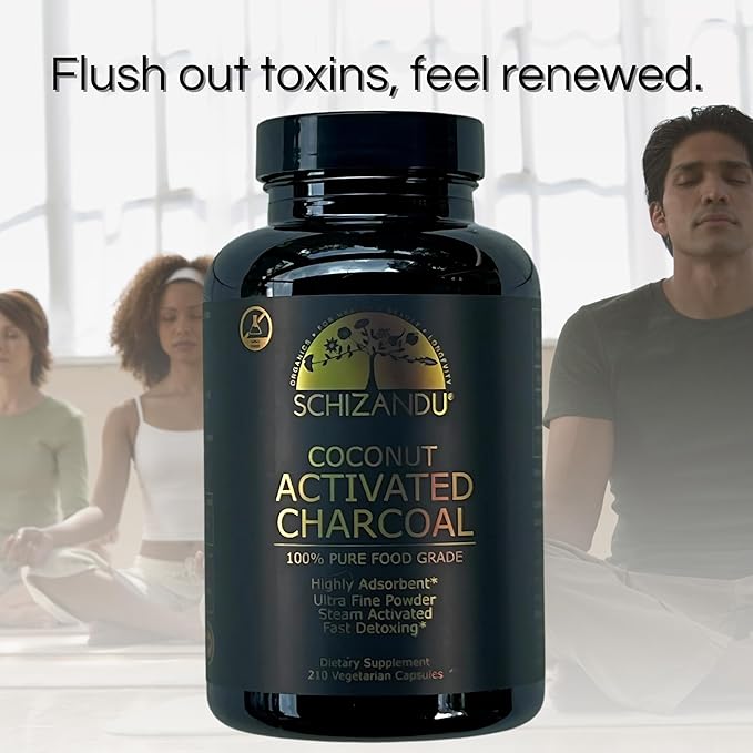 Schizandu Activated Coconut Charcoal Capsules- Supports Health - Vegan, Organic, Non-GMO, No Additives - X-Large Bottle 210 Count