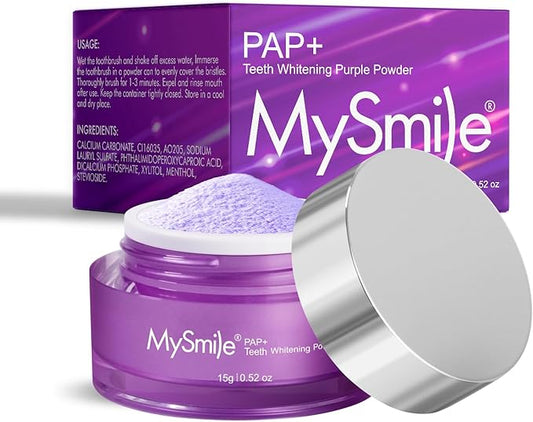 MySmile Pap Natural Mint Non-Sensitive Teeth Whitening Powder Cavity Prevention Little Foam for Cleaning Tooth Fresh Breath Care Oral Alternative Fluoride Free Toothpaste -1.04 oz (Bright Purple)