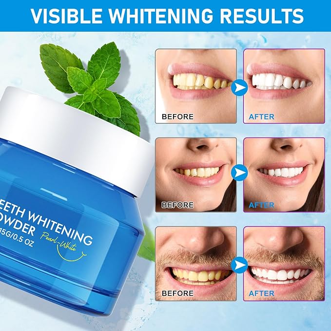 Teeth Whitening Powder 15g, Toothpaste Whitening Powder, Removes Stubborn Stains, Freshens Breath, Tooth Whitening Powder, Effectively Removes Coffee, Wine, and Tobacco Stains