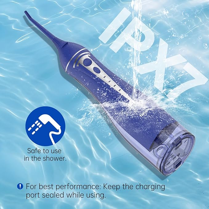 Water Dental Flosser Pick for Teeth: Cordless Rechargeable Oral Irrigator - 4 Modes IPX7 Waterproof 300ML Removable Tank Electric Dental Flossing Machine for Braces, Travel & Home Use (Dark Blue)