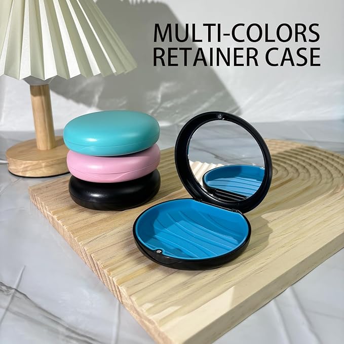 2 Pack Aligner Case with Mirror,Convenient Retainer Case for Invisalign Aligners, Night Guards, and Mouth Guards (1PC Black Cyan+1PC Black Purple)