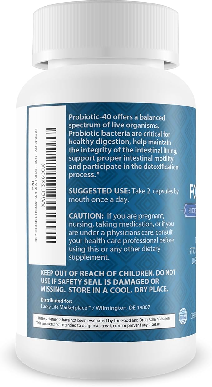 Fortbite Pro - Oral Health Probiotics - Support Healthy Teeth & Gums - Strong Tooth Supporting Formula - Promote Healthy Mouth Bacteria with Multi-Strain Probiotic - Premium Dental Probiotic Care