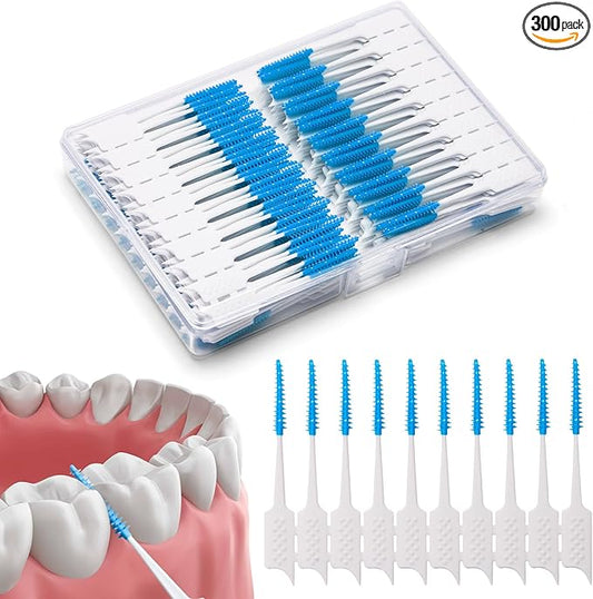 300 Pieces Interdental Brushes,Braces Brush with Silicone Head,Dental Tooth Flossing Toothpick Cleaners Tooth Tool, Blue