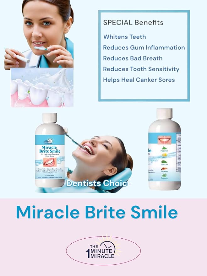 Miracle Brite Smile - 3% Hydrogen Peroxide Medical Food Grade, Peppermint, Lemon, Clove Leaf, Cinnamon and Rosemary