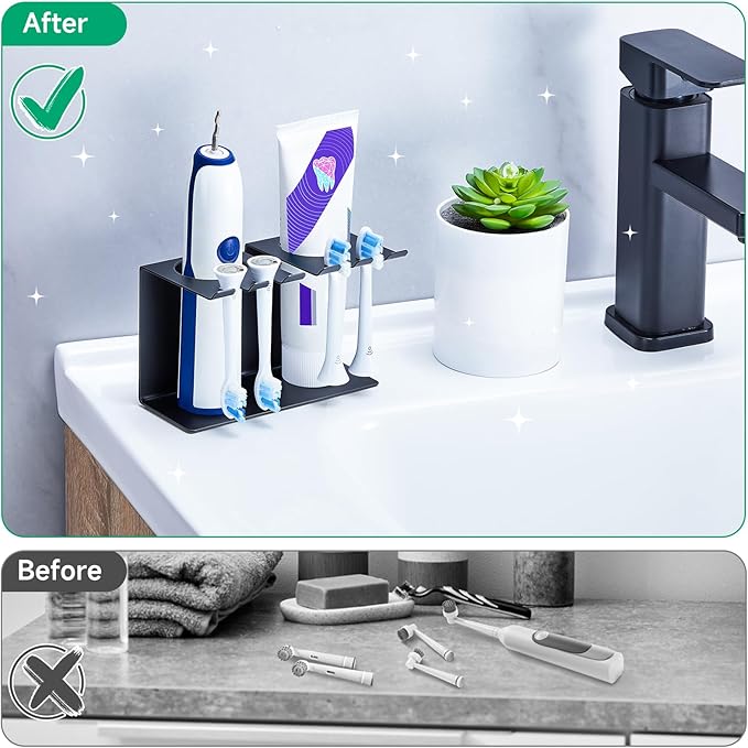 Electric Toothbrush Head Holders Desktop or Wall Mounted Electric Tooth Brush Holders, Bathroom Shower Tooth Brush Head Holder, Adhesive Toothpaste Holder, Toothbrush Head Stand, Black