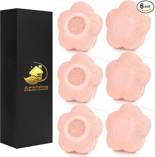 Konjac Facial Sponges Scrubbers Set for Cleansing Exfoliating Washing Face Body, Organic Natural Face Sponge Puffs for Exfoliator Skincare Makeup Removal, Safe for Women Men Sensitive Oily Dry Skin
