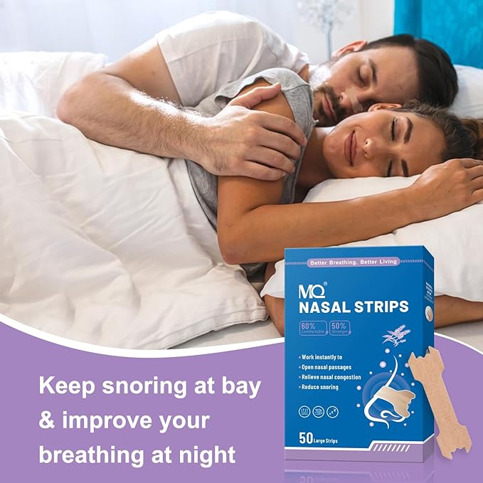MQ 50ct Nasal Strips for Snoring Lavender Scent Nose Strips for Breathing Extra Strength Snore Strips to Open Nasal Passages, Relieve Nasal Congestion