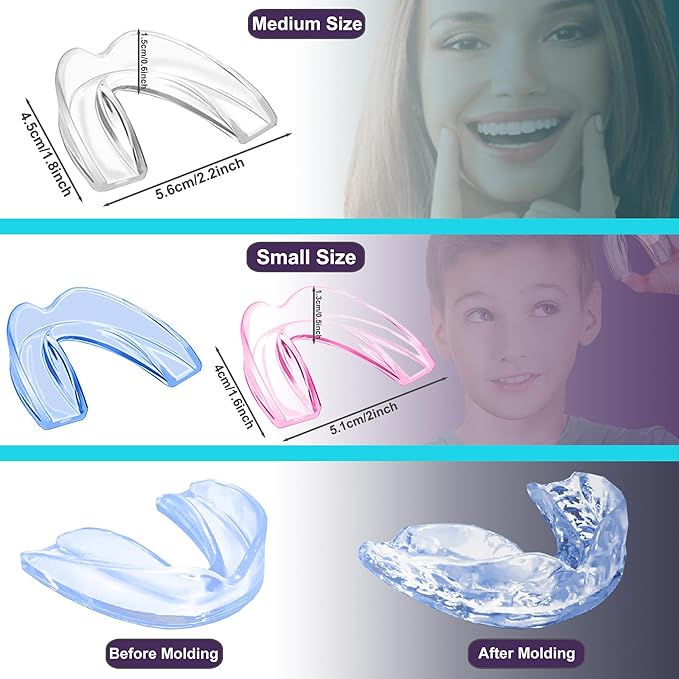 Mouth Guard for Grinding & Clenching Teeth 4 Count Total (2 Sizes) 2 pcs Pink Including Hygiene Case Nighttime Teeth Protection BPA-Free Comfortable Clench No More & Sleep Well