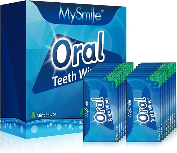 MySmile 100pcs Teeth Wipes Disposal Finger Brush Deep Cleaning Teeth Wipes Oral Brush Up Tooth Wipes for Teeth Cleaning, Mint Flavor