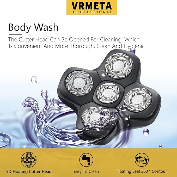 5D Floating Replacement Shaver Heads for Bald Men Universal Sharp Blades Head shavers for Rotary Electric Shavers (5D Black)