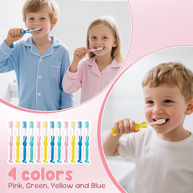 Kids for Toothbrushes In Bulk, Individually Wrapped Toothbrush Cute Manual Soft Bristles Children Disposable Toothbrush With Cover Suction Cup Toddler Toiletries Set for Home/School/Travel (100 Pack)