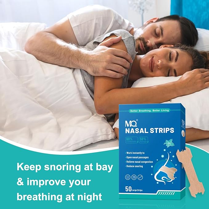 MQ 50ct Nasal Strips for Snoring Mint Scent Nose Strips for Breathing Extra Strength Snore Strips to Open Nasal Passages, Relieve Nasal Congestion