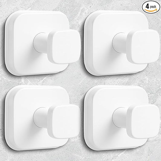 Shower Hooks for Inside Shower,Reusable Suction Cup Hooks for Glass Window,Mirror,Removable Towel Hooks for Bathroom,4 Pack(White)
