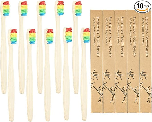 SEVENHEAD 10 PCS Bamboo Toothbrushes Soft Bristles Wooden Toothbrushes for Adult, Natural Biodegradable BPA Free Eco Friendly Toothbrushes Colorful