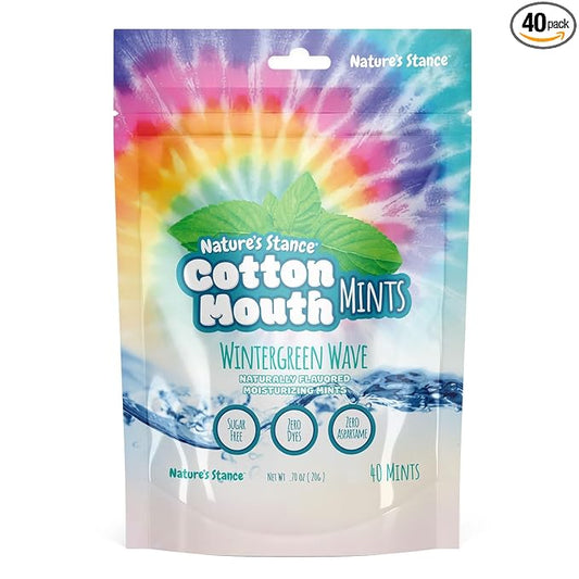 Nature's Stance Xylitol Mints for Cotton Mouth Relief, Dry Mouth Lozenges Sugar Free, Mouth Watering Mints - Stimulates Saliva & Freshens Breath, 40 Count (Wintergreen Wave)