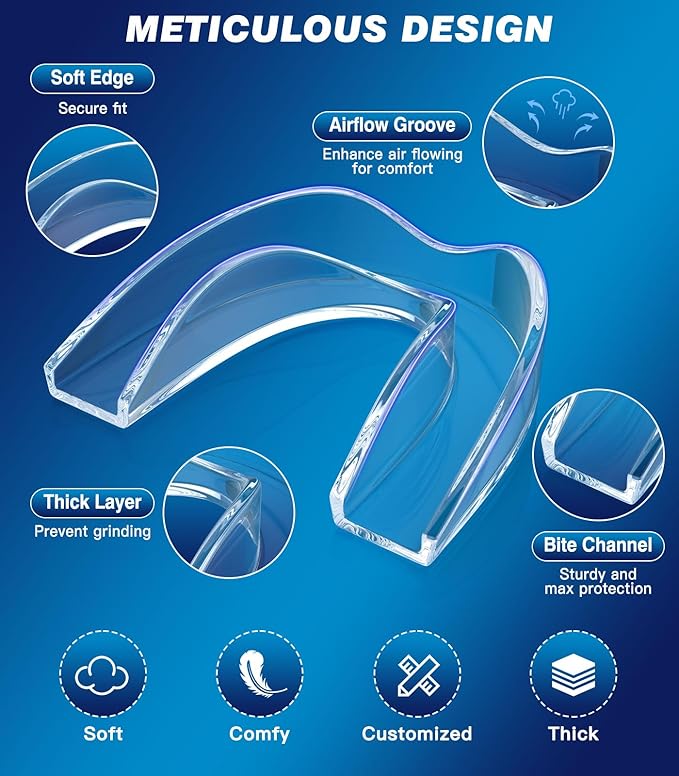 Litlcutie Mouth Guard for Grinding Teeth at Night,Teeth Grinding Mouth Guard for Sleep,Night Guards for Teeth Grinding,4 Pack/2 Size,Transparent