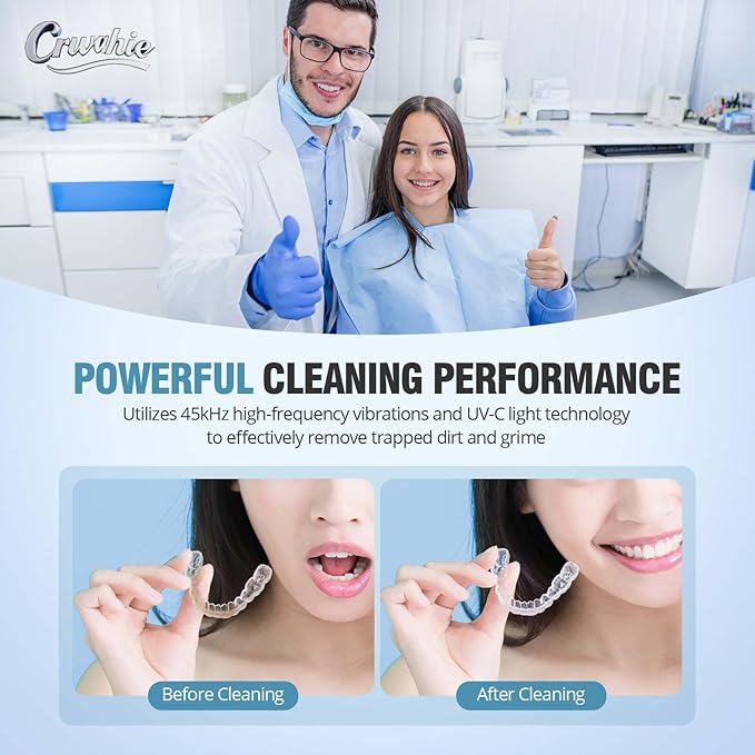 Ultrasonic Retainer Cleaner, Detachable 45kHz Retainer Cleaner Machine 3 Modes Dental Cleaning Pod with Visible Window Digital Timer for Mouth Guard, Dentures, Aligner, Braces, Jewelry - Black