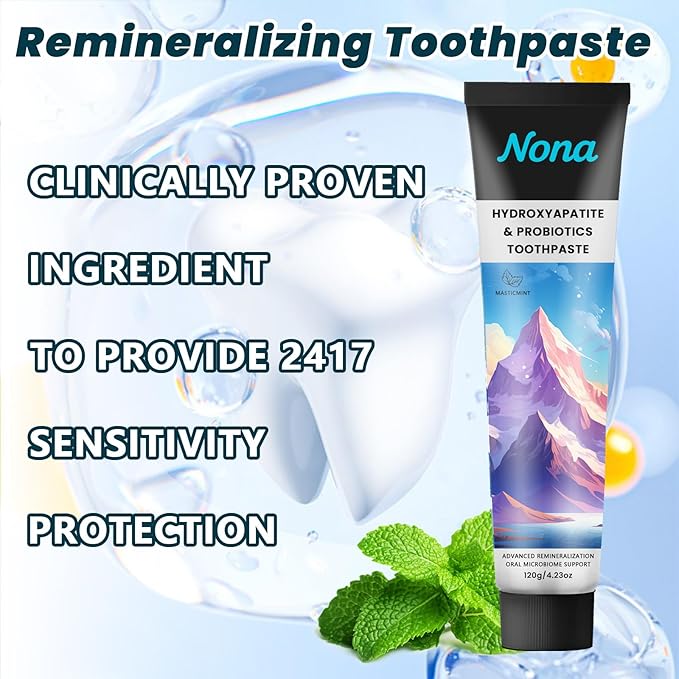 Nano Hydroxyapatite Toothpaste with Bamboo Charcoal & Probiotics, Fluoride-Free Formula for Remineralizing Enamel, Sensitive Relief & Whitening, Natural Peppermint for Fresh Breath (1pc)