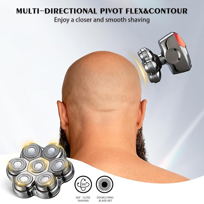 Universal Head Shaver Replacement Heads Magnetic 7 Blades Head Shavers Replacement Blades Compatible with Freebird Shaver & Other Brands (hmsilver7)
