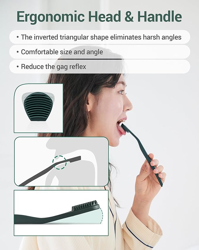 DEARCUS Korean Tongue Scraper with 3 Replaceable Heads - 100% BPA Free TPE Tongue Cleaner - Reduce Bad Breath & Without Hurt - Hygienic Scraper - Modern & Simple Design (Deep Green)