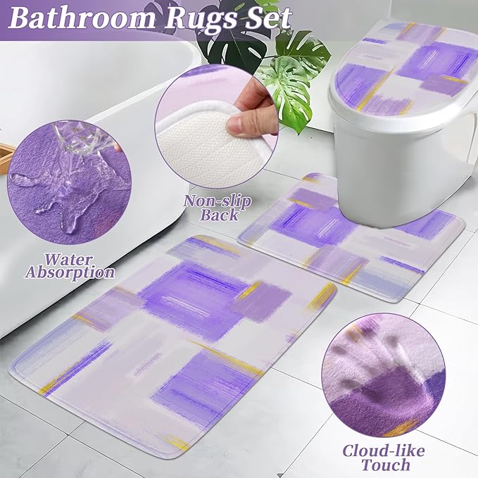 Bathroom Accessories Set - 26PCS Purple Bathroom Set, Bathroom Accessory Set with Shower Curtain and Rugs and Bathtub Mats for Home