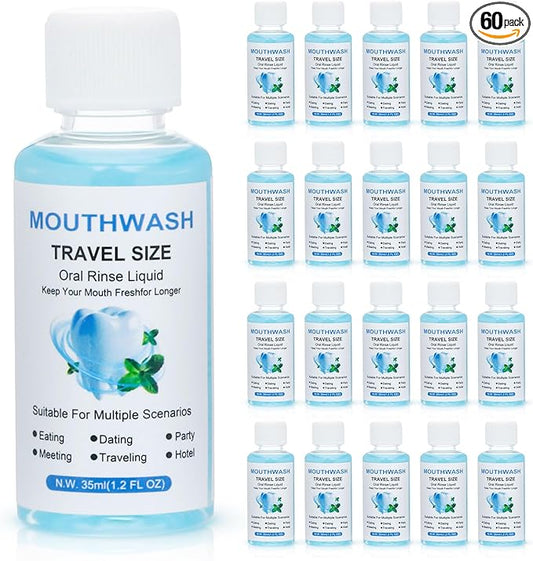 Travel Mouthwash Bulk, 1.2 Oz/35ml Mini Mouthwash Bulk, for Freshening Breath, Easy to Carry, Suitable for Work, Travel, Hotels, Dating Essentials (60-Pack)