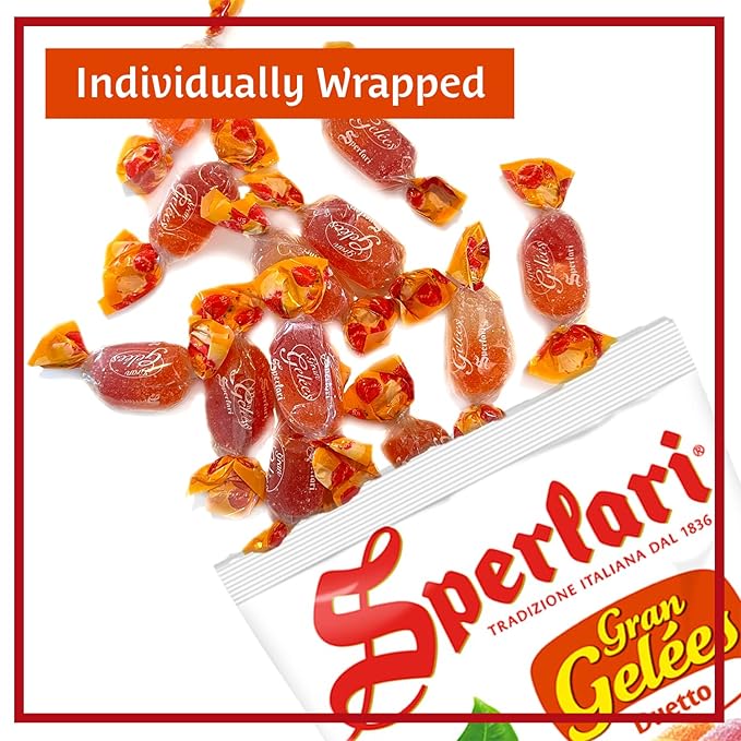 Sperlari Candies Gran Duetto Orange, Peach & Raspberry Italian Fruit Nectar Jelly Candy - Gluten Free, No Artificial Coloring, Individually Wrapped - Fruit Gummies Made In Italy 6.17 Oz Bag