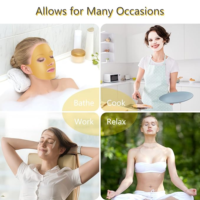 Maitys 32 Pcs Facial Chest Neck Silicone Pad Reusable Face Forehead Patches Facial Sleeping Mask Cover for Smoothing Chest Neck Forehead Eye Mouth (Gold,Clear)