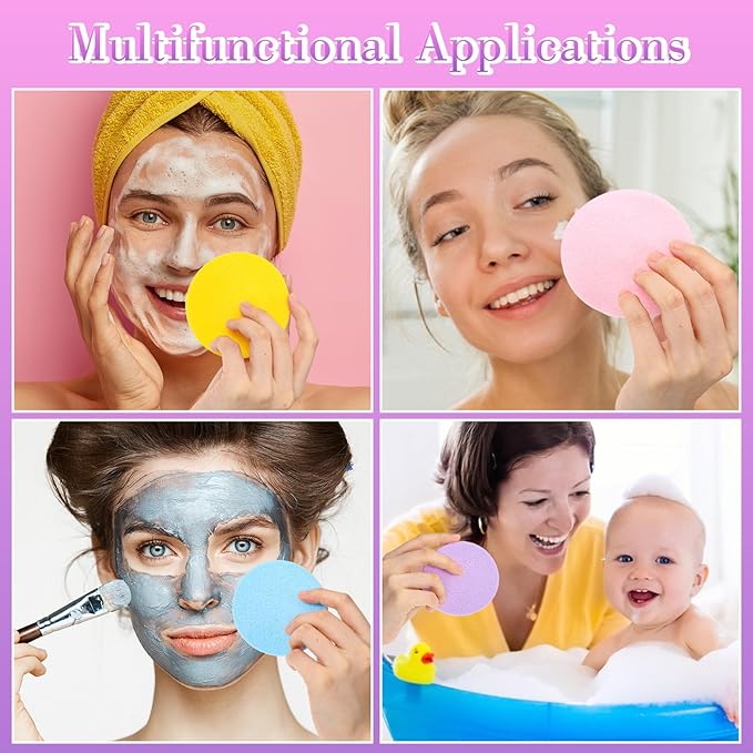 480 Pcs Compressed Facial Sponges 4 Colors Round Compressed Face Sponge for Clean, Reusable Makeup Removal Exfoliating PVA Facial Sponge for Esthetician Women Makeup Removal Wash Face Beauty Mask Spa