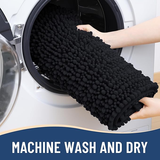 Arotive Luxury Chenille Toilet Rugs U-Shaped, Extra Soft Thick Absorbent Bathroom Mat, Non-Slip Shaggy Plush Contour Rugs, Machine Wash Dry Bath Mat for Toilet Base, 24x20, Black