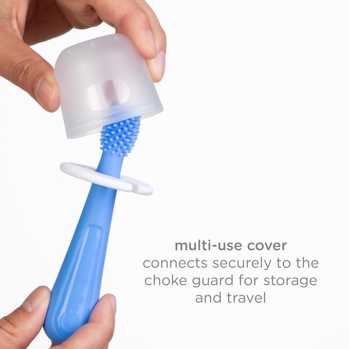 Ubbi Grow with Me Toothbrush Training Set for Babies and Toddlers, Includes One 360° Food-Grade Platinum Silicone and One Soft Bristled Toothbrush, Polaris Blue and Zest Green