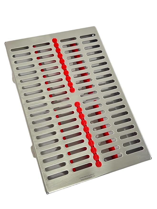 ArtLab-Dental Instrument Sterilization Cassette Rack Box (for 20 Pieces) for Dental Instruments Organizer and Dental Hygiene Sterilization Cassettes Rack Box (20 Slot-RED)