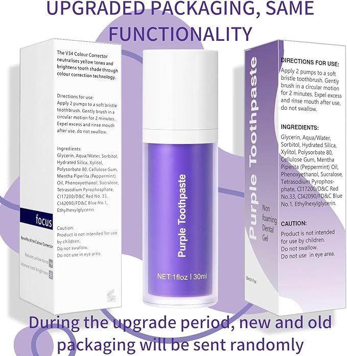 Purple Toothpaste for Teeth Whitening, Teeth Whitening Toothpaste, Tooth Stain Removal, Tooth Stain Removal Colour Corrector - 1 Fl Oz (Pack of 1)