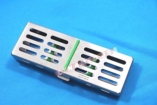 1 EA German Stainless Dental Sterilization Cassette Rack Tray Box for 5 Instruments Green