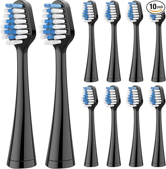 Harobey Replacements Toothbrush Heads for Waterpik Complete Care 5.0/9.0 (WP-861/CC-01), STRB-10WB, Pack of 10, Black