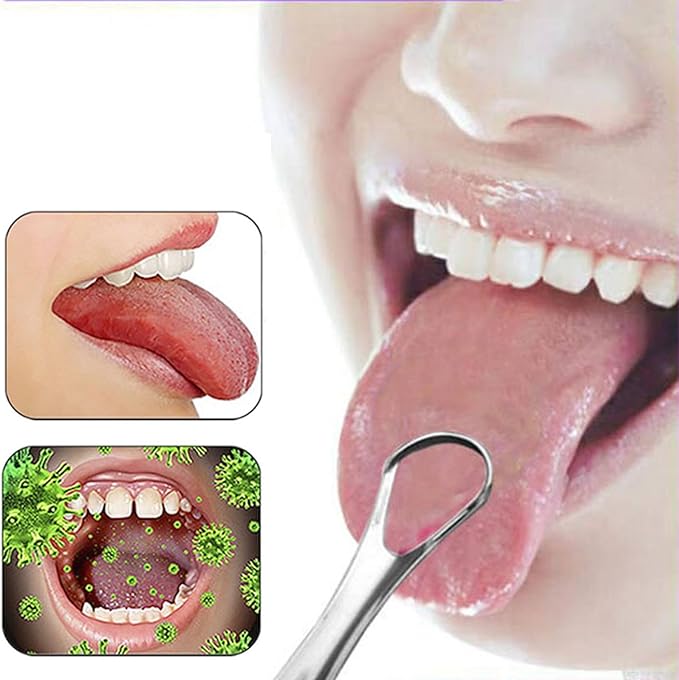 tooloflife 3 Packs Tongue Scraper Kit Stainless Steel Tongue Cleaner Tongue Brush for Reduce Bad Breath and Fresh Breath (Silver)