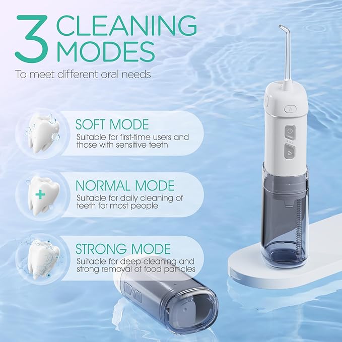 VOYOR-HEALTH Portable Water Flosser Cordless, Mini Travel Oral Irrigator with Telescopic Water Tank, IPX7 Waterproof Water Dental Flosser for Teeth Cleaning Braces & Dental Care WF510 (Silver)